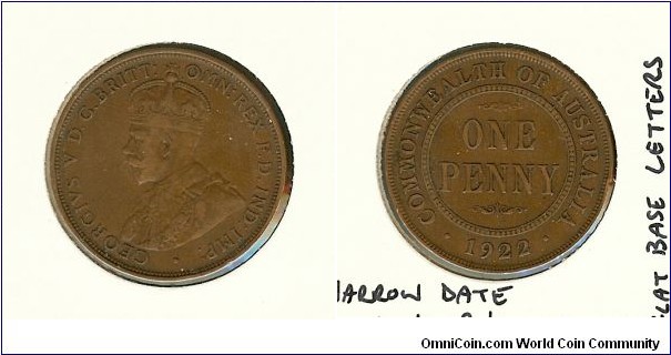 1922 Penny. Narrow Date.