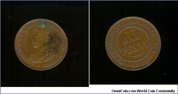 1927 Penny. Spur on 2nd 'N'. Dot at King's chin.