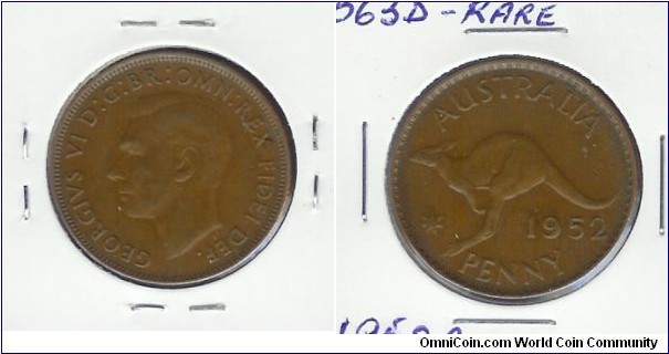 1952 (A.) Penny. Wedge serif '2' RARE