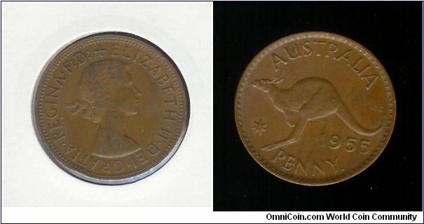 1955 (Y.) Penny. Narrow gap between '55'