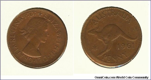 1961 (Y.) Penny. Mis-strike.