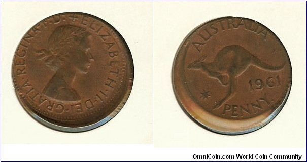 1961 (Y.) Penny. 2mm mis-strike
