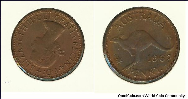 1962 Penny. Rotated to 7 o'clock. SCARCE