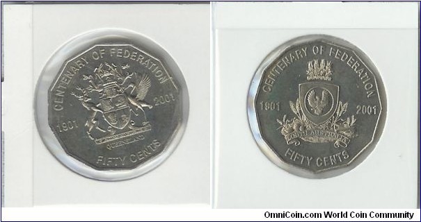 2001 fifty cent. Federation. QLD (right) & SA (left)
