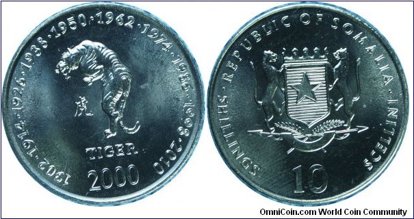 Somalia10shillings Tiger-km92-2000