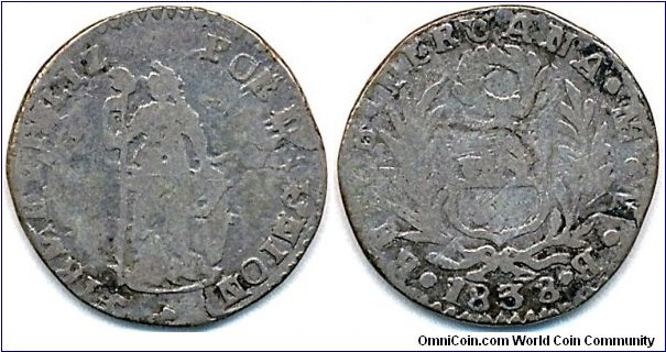 State Estado Nor-Peruano 1/2 Real, 1838 M.B., weak fine
