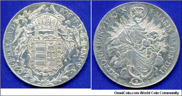 Thaler (Conventthaler).
Kingdom of Hungary.
Ioseph II (1765-1790), Emperor of Holy Roman Empire & King of Hungary.
*B* - Kremnitz mint.


Ag833f. 28,06gr.