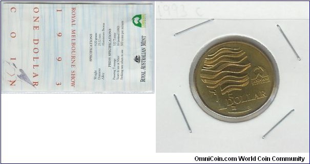 1993 $1 Landcare folder 'M' mint mark (Royal Melbourne Show)