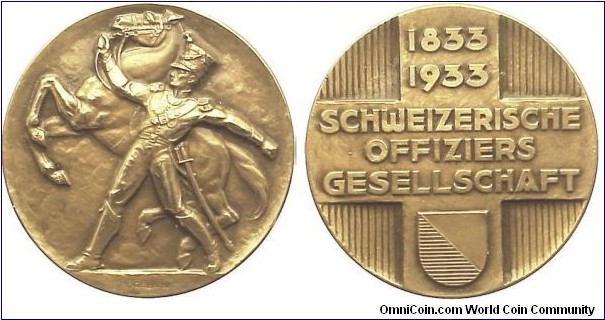 Swiss Eidgenossenschaft Medal engraved by Hugunin , Gold plated Bronze 61 MM
