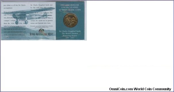 1997 $1 Kingsford-Smith folder  'C' mint mark (Canberra mint)