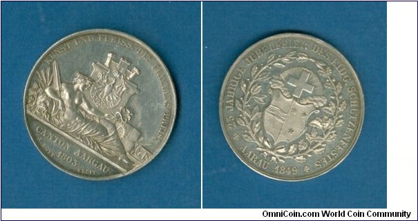Swiss Aarau Eidg Schutzenfest Silver 37 MM. Mintage 1,200