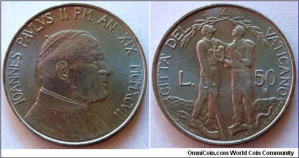 50 lire.
1997, Pontif. Ioannes Paulus II