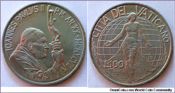 100 lire.
1998, Pontif. Ioannes Paulus II