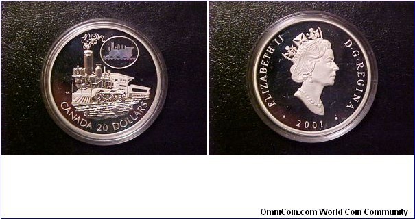 The latest in my trains on coins collection, from the Canadian Transportation series, this one the 2001 $20 1-ounce silver coin for The Scotia locomotive.  Another classic early locomotive with bonus hologram above the struck image.