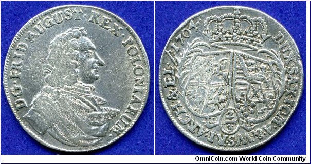 Gulden (2/3 Thaler).
Polish-Saxon Union.
Friedrich August I (1694-1733), The Strong.
*ILH* - Desden mint, mintmaster Johann Lorentz Holland, work in 1698-1716.


Ag.875f.