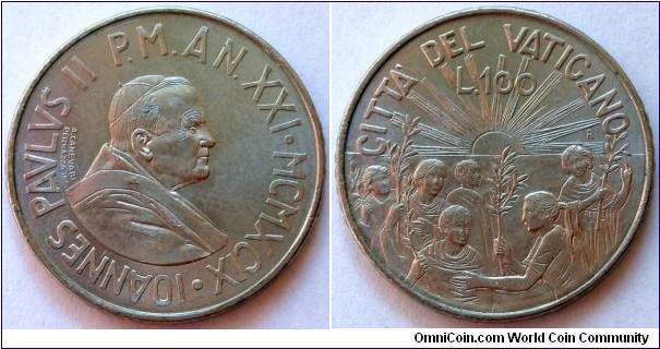 100 lire.
1999, Pontif. Ioannes Paulus II