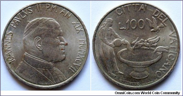 100 lire.
1997, Pontif. Ioannes Paulus II