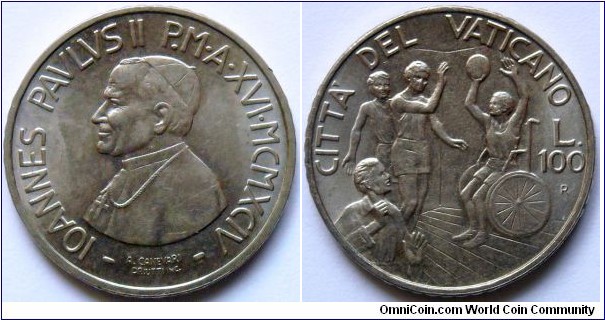 100 lire.
1994, Pontif. Ioannes Paulus II
