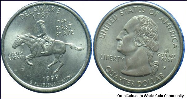 USA0.25dollar Delaware-km293-1999 state quarter series -first state-