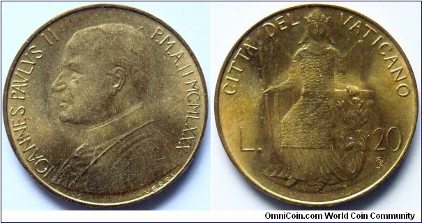 20 lire.
1980, Pontif. Ioannes Paulus II