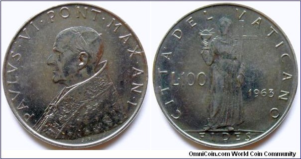 100 lire.
1963, Pontif. Paulus VI