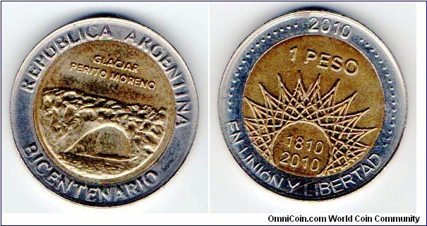 Argentina 
1 Peso 
Bicentenary 
Perito Moreno Glacia