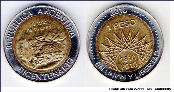Argentina 
1 Peso 
Bicentenary 
Pucara de Tilcara (Pre Inca fortification)