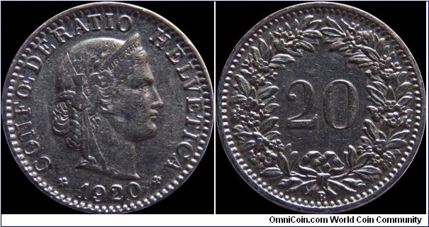 Switzerland 20 Rappen 1920-B ~ 2011 Circulation Find