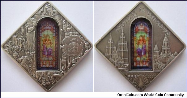 10 Dollars - Holy windows series - Santiago de Compostela - 50 g Ag .999 oxidized (with stained glass) - mintage 999 pcs only