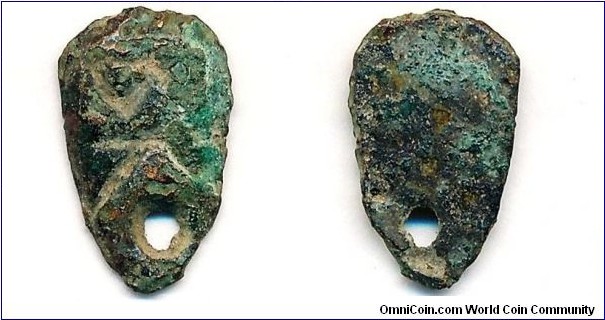 Ant nose money / ghost face (440BC ~ 220BC), State of Chu in the Warring States period. 1.4g, 16.3mm, bronze.