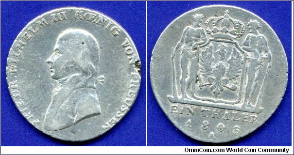 1 Thaler (Reichs Thaler).
Kingdom of Prussia.
Friedrich Wilhelm III (1797-1840), von Preussen.
*A* - Berlin mint.


Ag750f. 22,27gr.