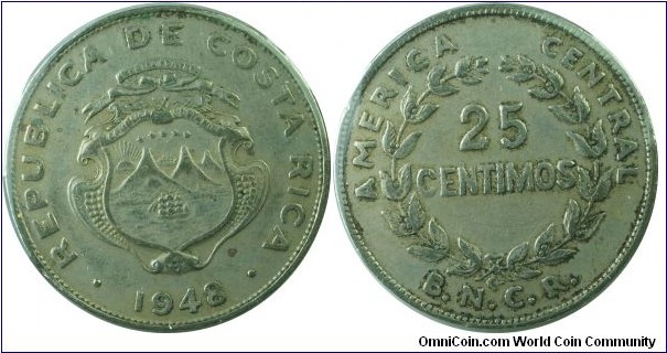 CostaRica 25Centimos-km175-1948 