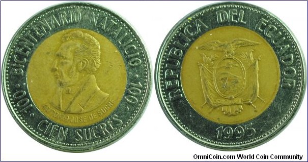 Ecuador 100Sucres Bicentennial-km96-1995