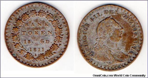 1s 6d 
George III 
Bank token Contemporary forgery
Still showing traces of the origianl silvering realy well made