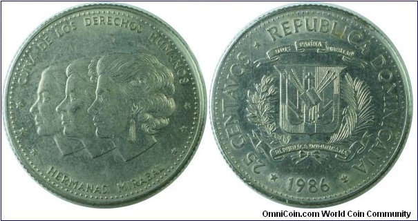 Dominican 25Centavos-km61-1986