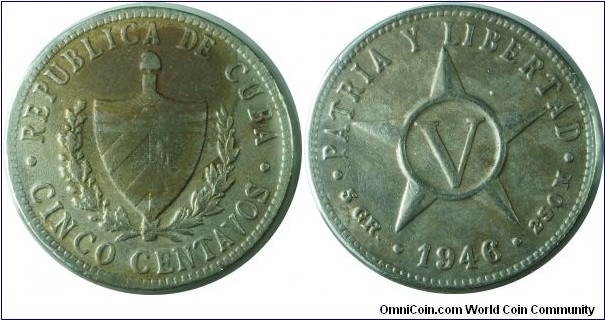 Cuba 5Centavos-km11.3-1946