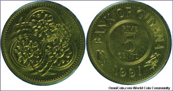 Guyana 5Cents-km32-1991