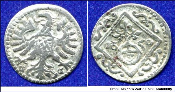 3 pfennig (Greschl, 3/4 kreuzer).
Austrian Silezia.
Ferdinand III (1627-1657).
*GG* - mintmaster Gabriel Görloff, work in Teschen (Těšin) mint (Silezia) in 1649-55.


Billon, 0,63gr.