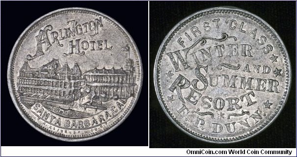 Arlington Hotel advertising token. Aluminum