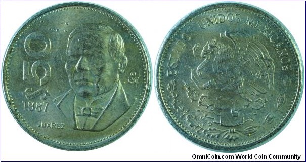 Mexico50Pesos Benito Juarez-km495-1987