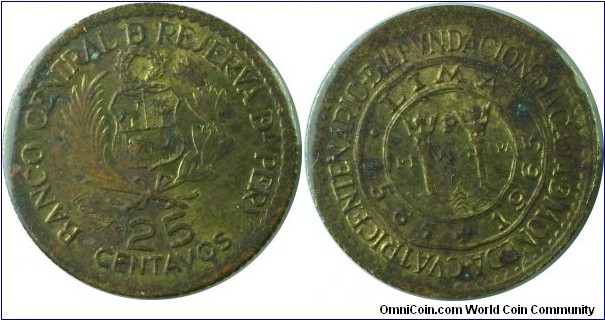 Peru 25Centavos 400yrs.LIMA-km238-1965