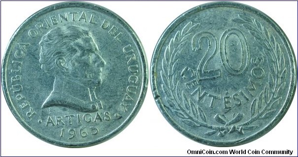 Uruguay 20Centesimos-km44-1965