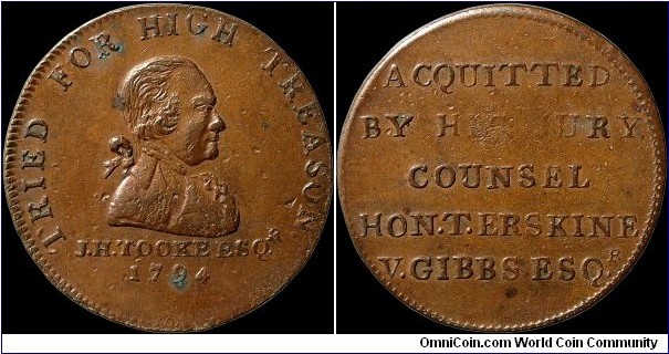 1794 ½ Penny token, Great Britain.