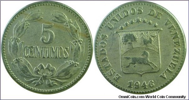 Venezuela 5Centimos-y29a-1946