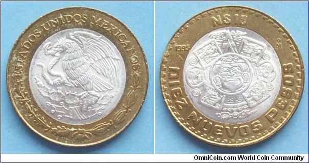 Mexico 1993 10 Pesos
Circulating Silver Bimetallic