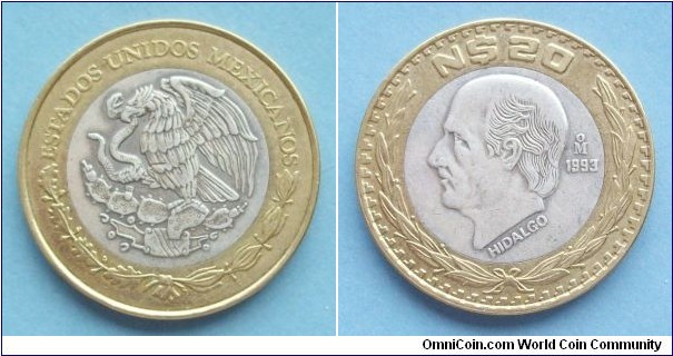 Mexico 1993 20 Pesos Circulating Silver Bimetallic 