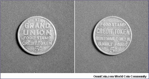 Grand Union 5 cents Food Stamp token. Aluminum
