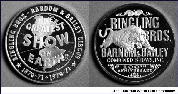 Ringling Bros Circus 100th Anniversary Silver Medal