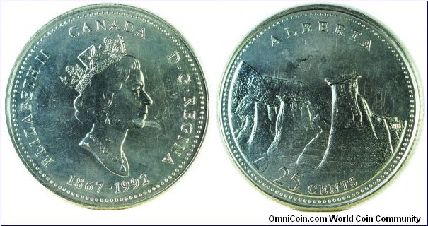 Canada25Cents-Alberta-km221-1992 province series