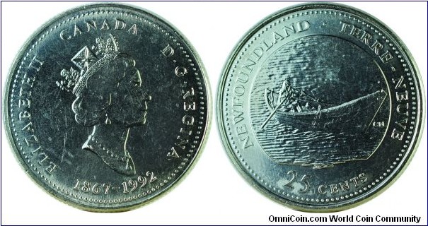 Canada25Cents-Newfoundland-km213-1992  province series